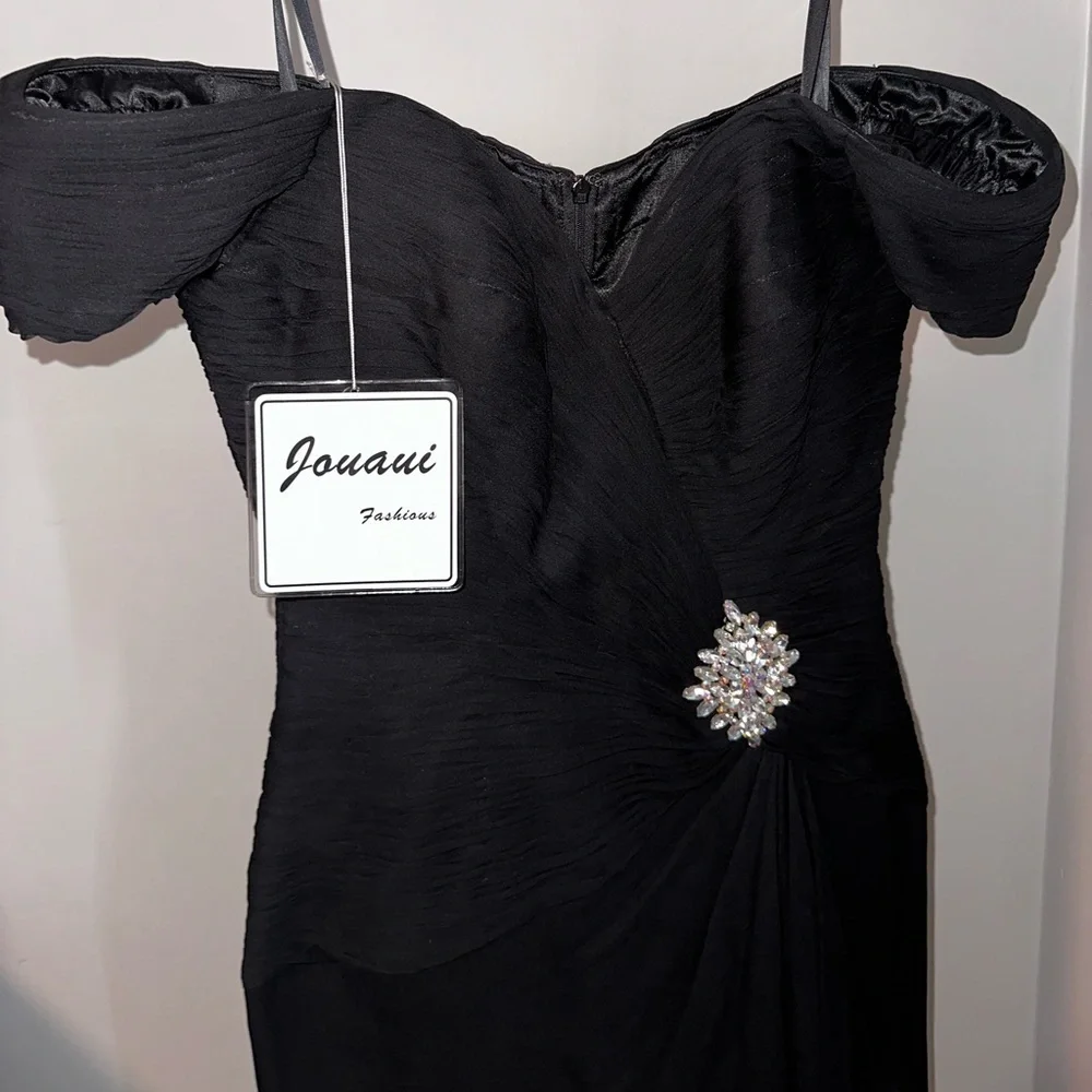 Jovani Off-The-Shoulder Midi Length Dress - Picture 4 of 8